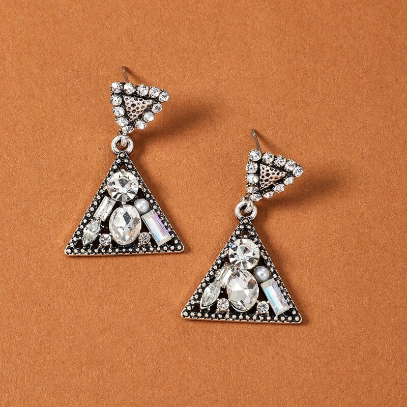 

Gemstone Engraved Geometric Drop Earrings, Silver