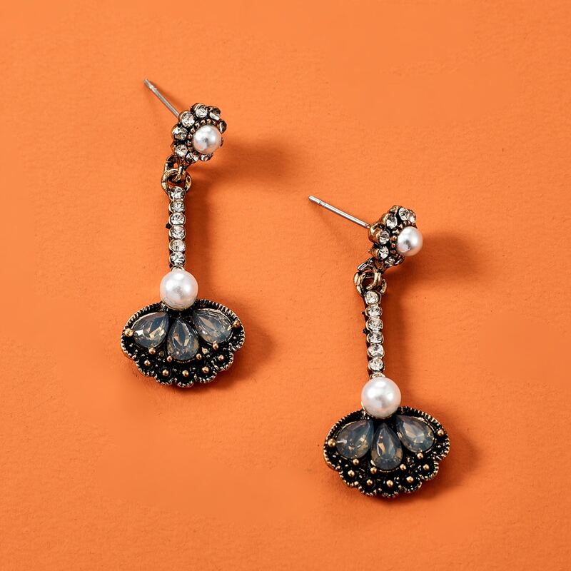 

Gemstone Engraved Drop Earrings, Multicolor