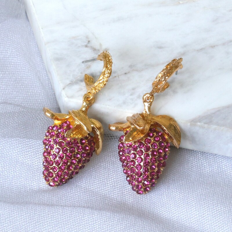 

Rhinestone Fruit Earrings, Pink