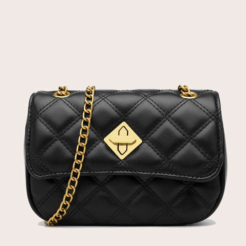 

Quilted Chain Crossbody Bag, Black