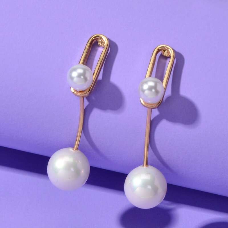 

Faux Pearl Drop Earrings, Gold