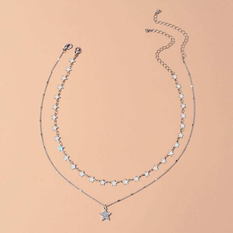 

2pcs Star Charm Necklace, White