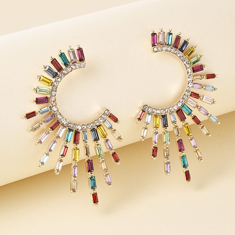 

1pair Asymmetric Rhinestone Engraved Drop Earrings, Multicolor