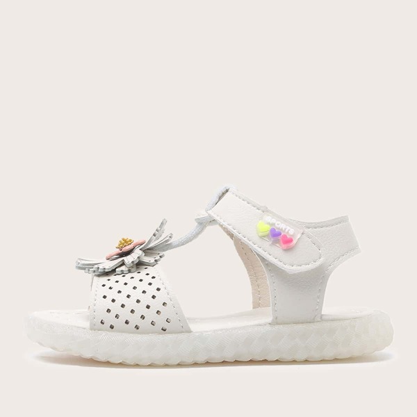 

Toddler Girls Perforated Flower Decor Sandals, White