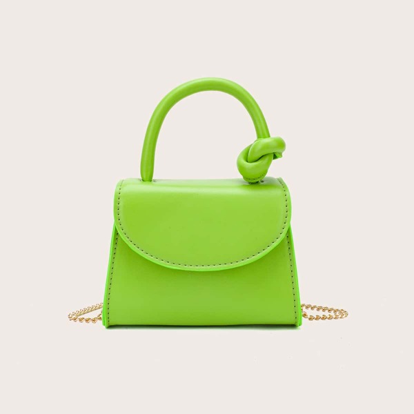 

Mini Plain Chain Satchel Bag, Green