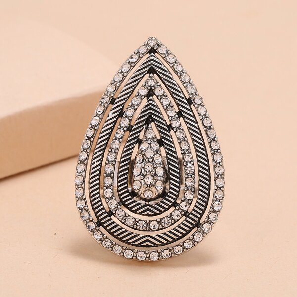 

1pc Water Drop Rhinestone Ring, Silver