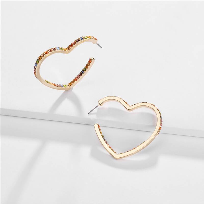 

1pair Heart design Rhinestone Hoop Earrings, Multicolor