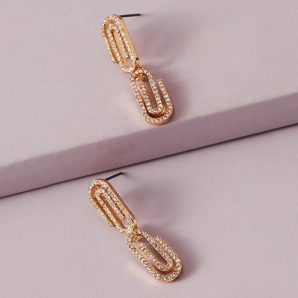 

Rhinestone Safety Pin Drop Earrings, Gold