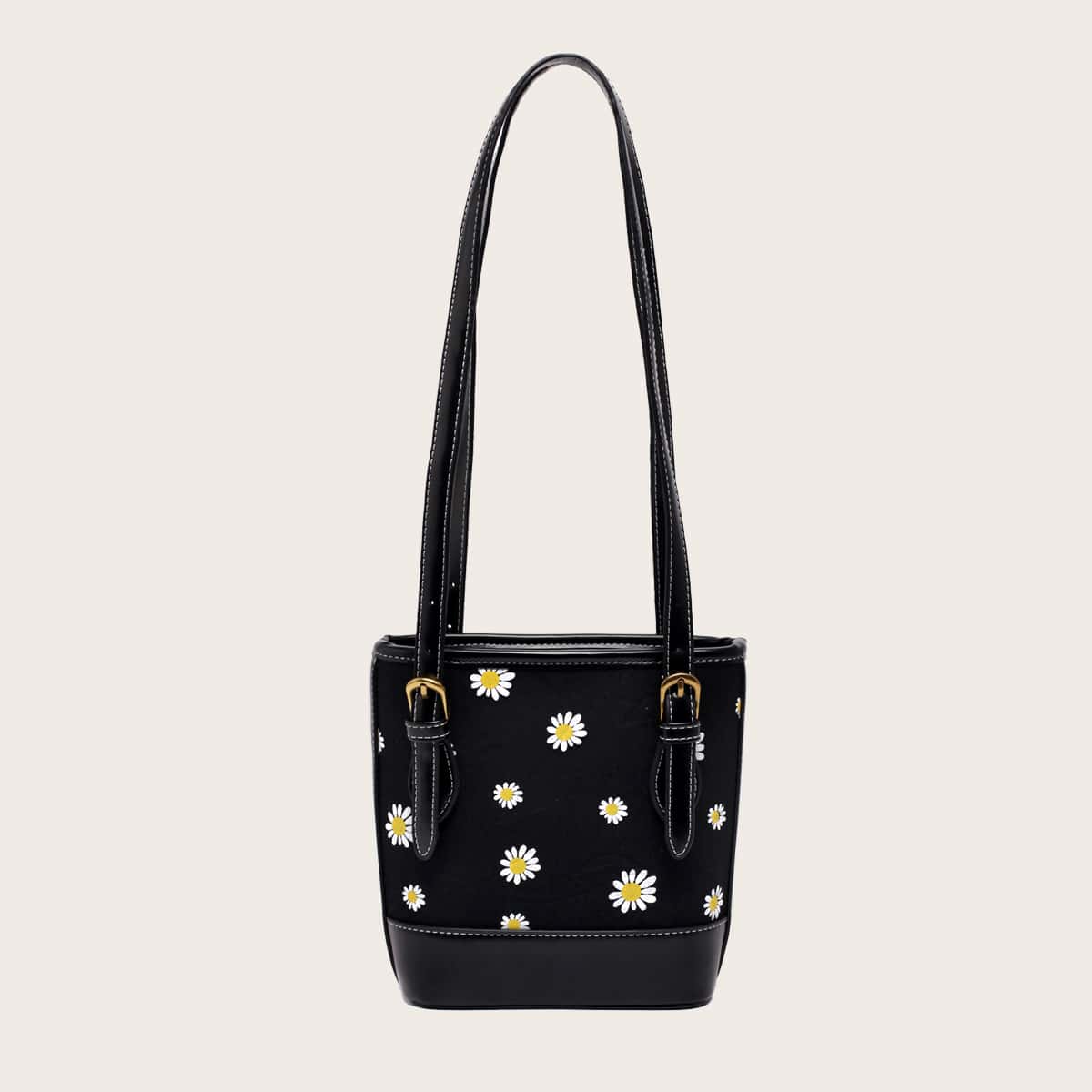 

Daisy Floral Graphic Tote Bag, Black