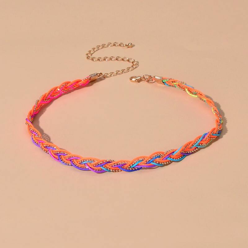 

1pc Colorful Braided Rope Necklaces, Multicolor