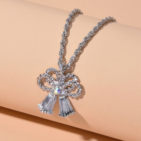 

1pc Bow Pendant Chain Necklaces, Silver