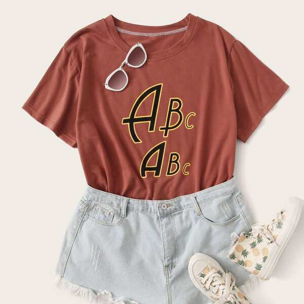

Plus Letter Graphic Short Sleeve Sleep Tee, Red