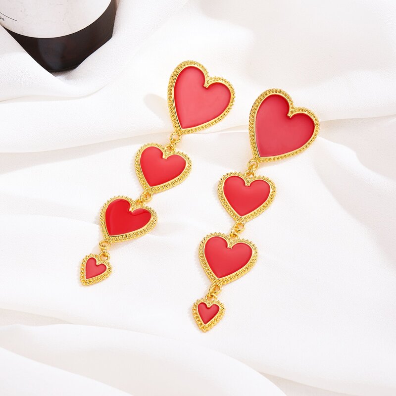 

Heart Charm Drop Earrings, Red