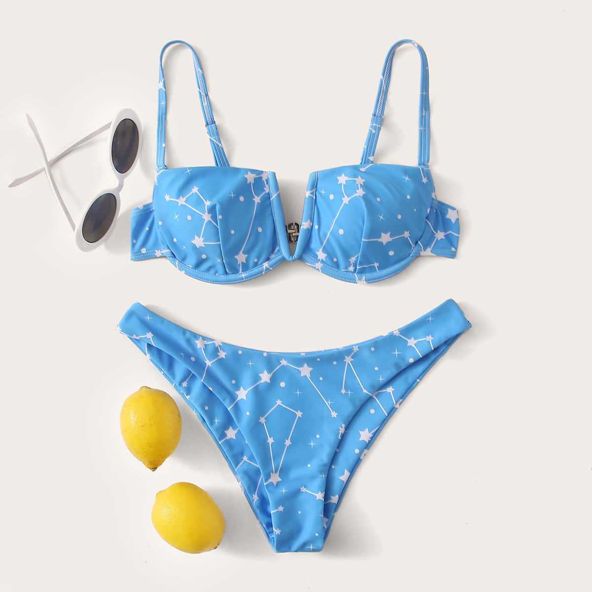 

Galaxy Print V Wired Underwire Bikini Swimsuit, Blue