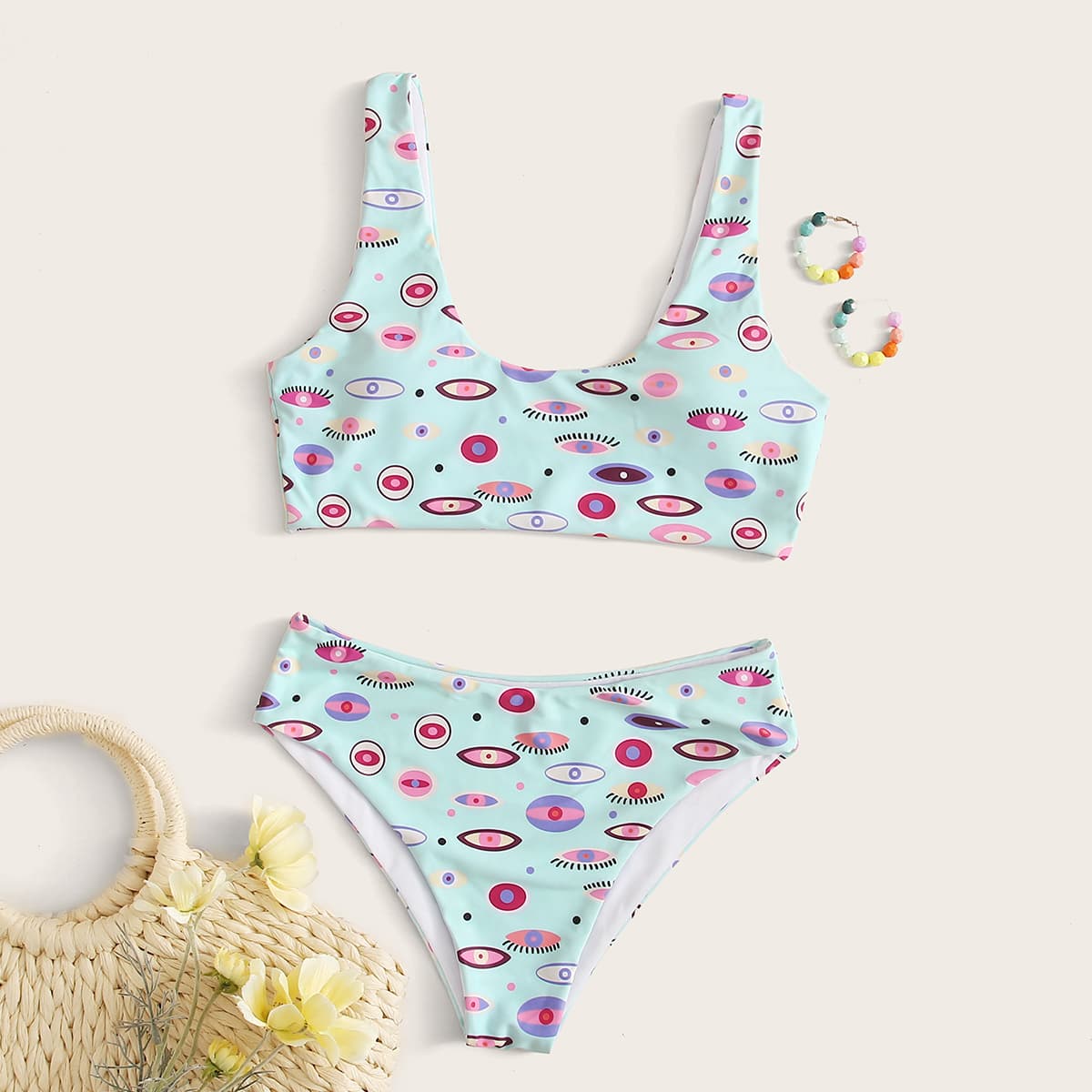 

Eye Print Bikini Swimsuit, Multicolor