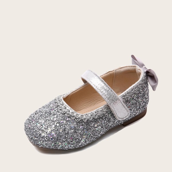 

Toddler Girls Bow Decor Glitter Flats, Silver