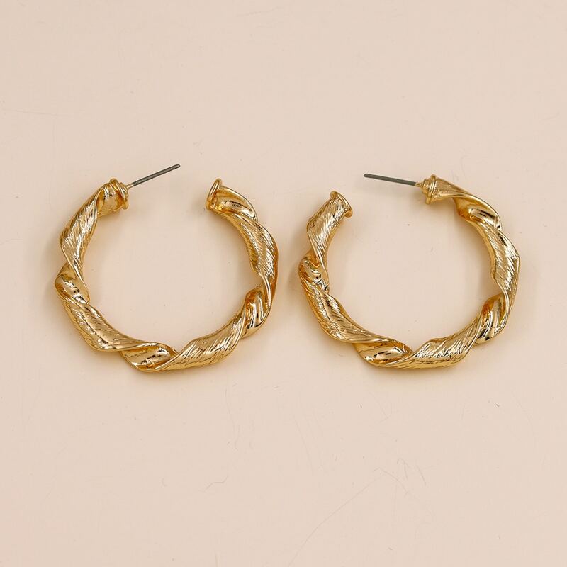 

Textured Metal Round Hoop Earrings, Gold