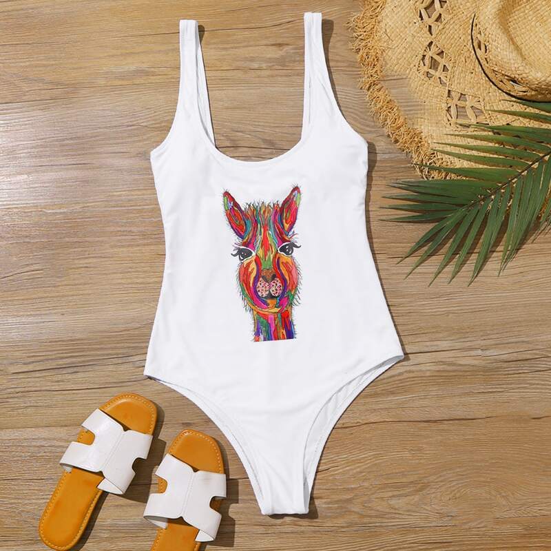 

Cartoon Donkey One Piece Swimsuit, White