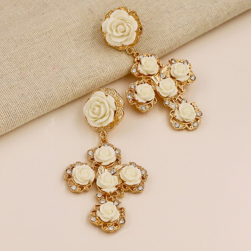 

Rose Charm Drop Earrings, Gold