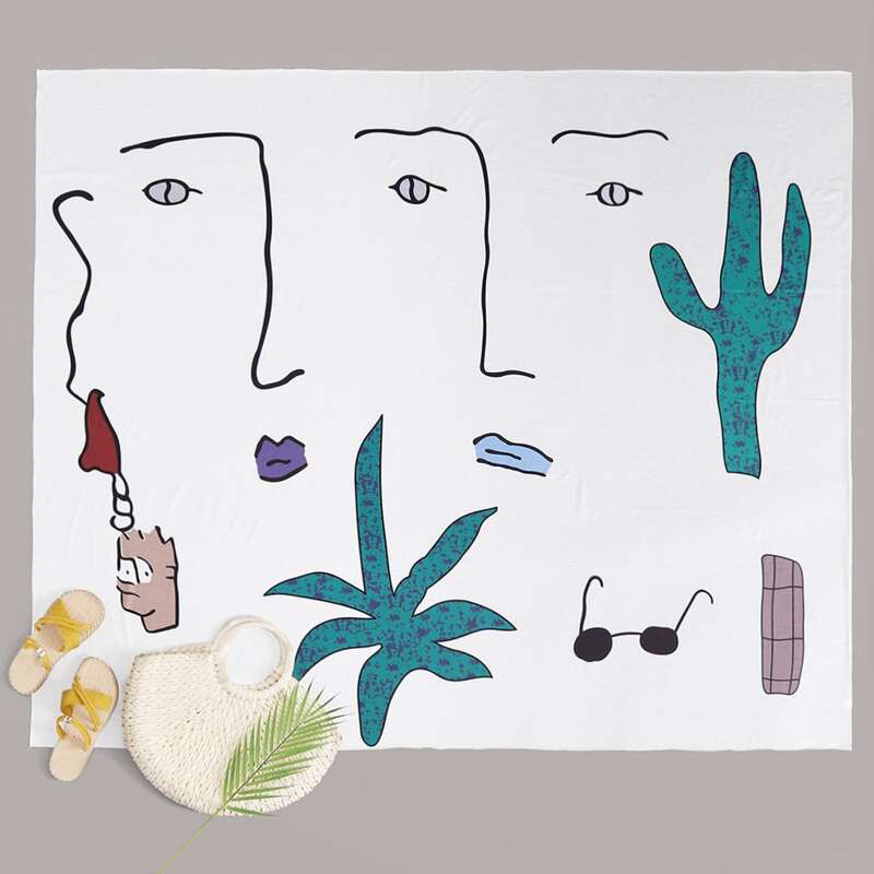 

Abstract Figure Print Beach Blanket, White