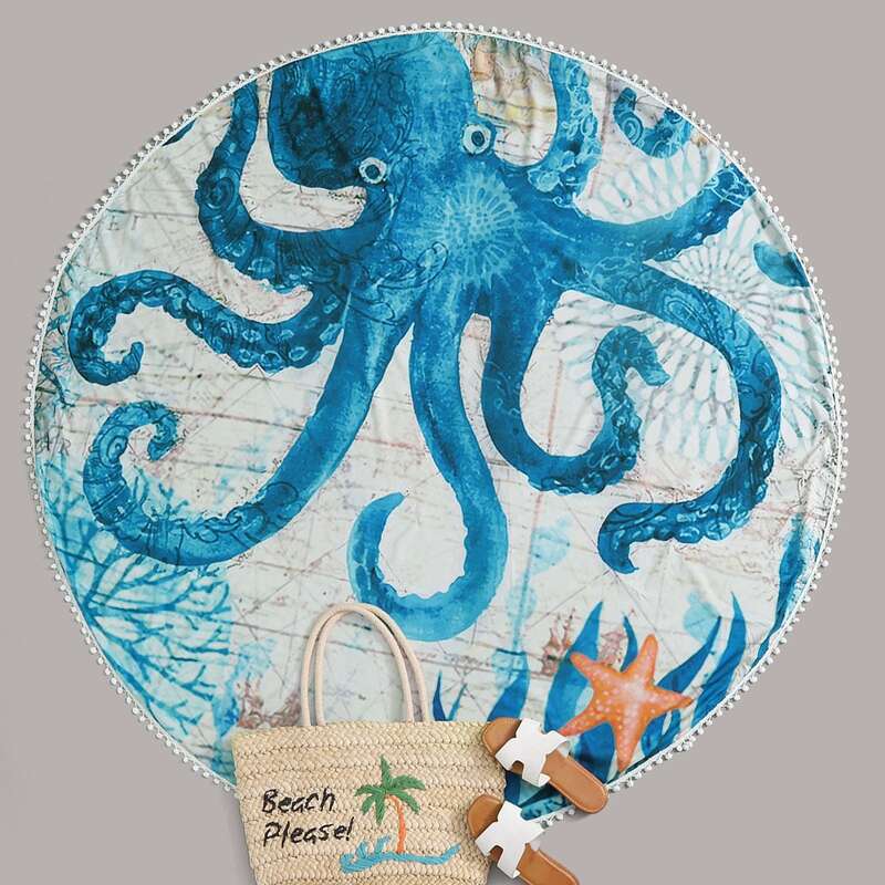

Octopus Print Round Beach Blanket, Multicolor