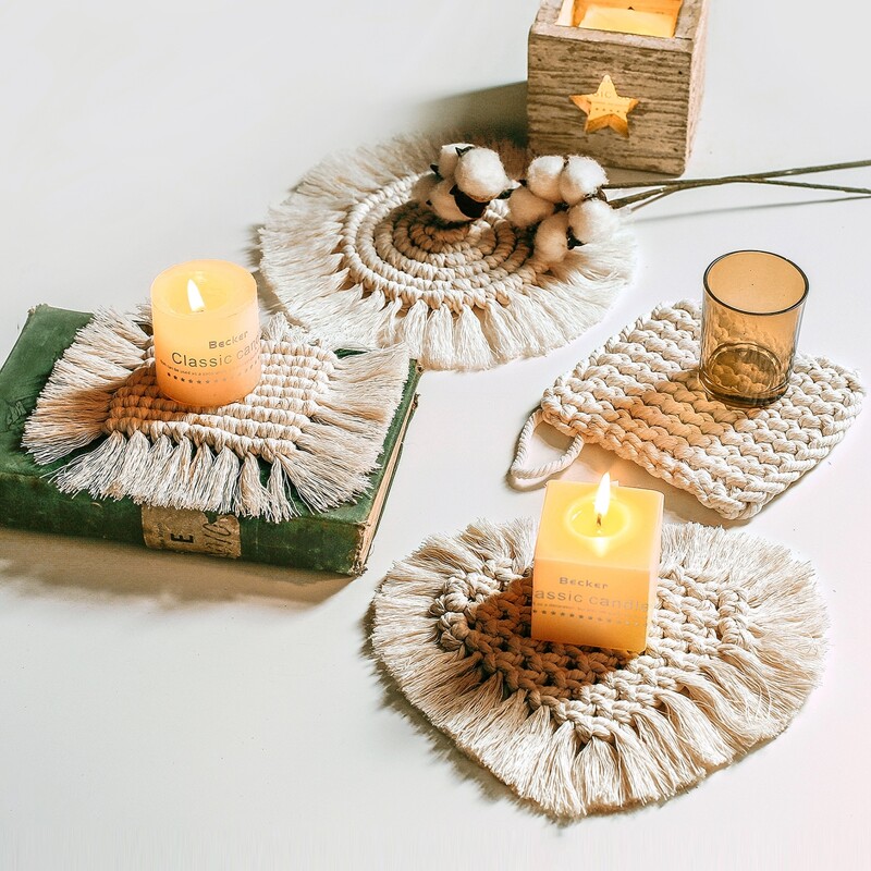 

1pc Solid Woven Coaster, White