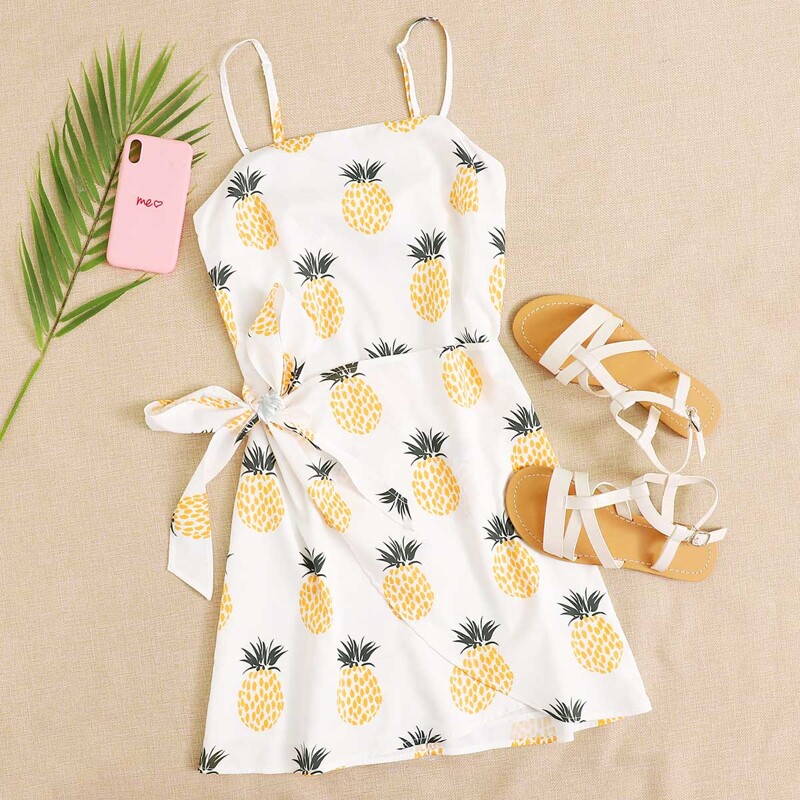 

Pineapple Wrap Cami Dress, White