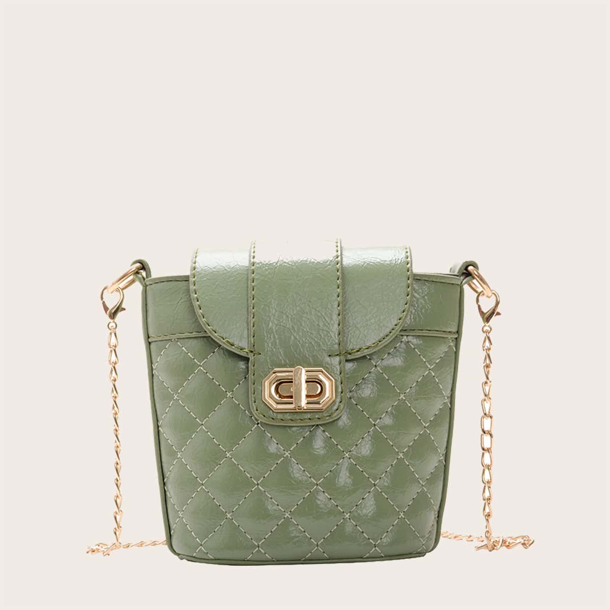 

Quilted Chain Crossbody Bag, Green