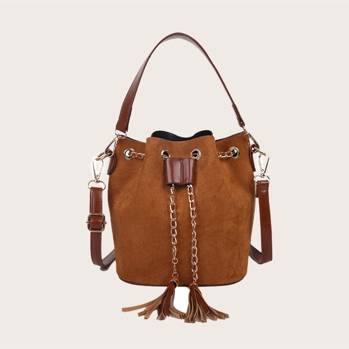 

Tassel Decor Satchel Bag, Brown
