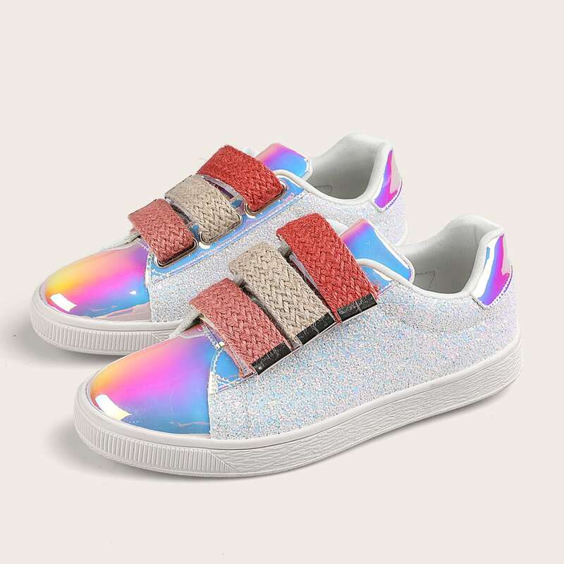 

Glitter Decor Colorblock Velcro Strap Sneakers, Multicolor
