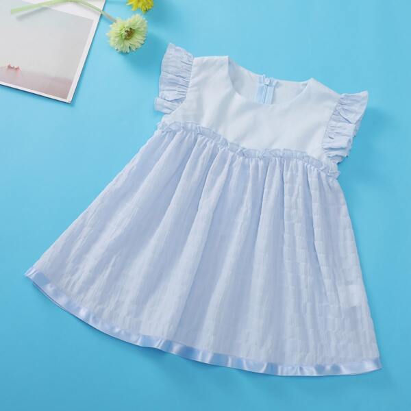 

Baby Girl Frill Trim Spliced Babydoll Dress, Blue