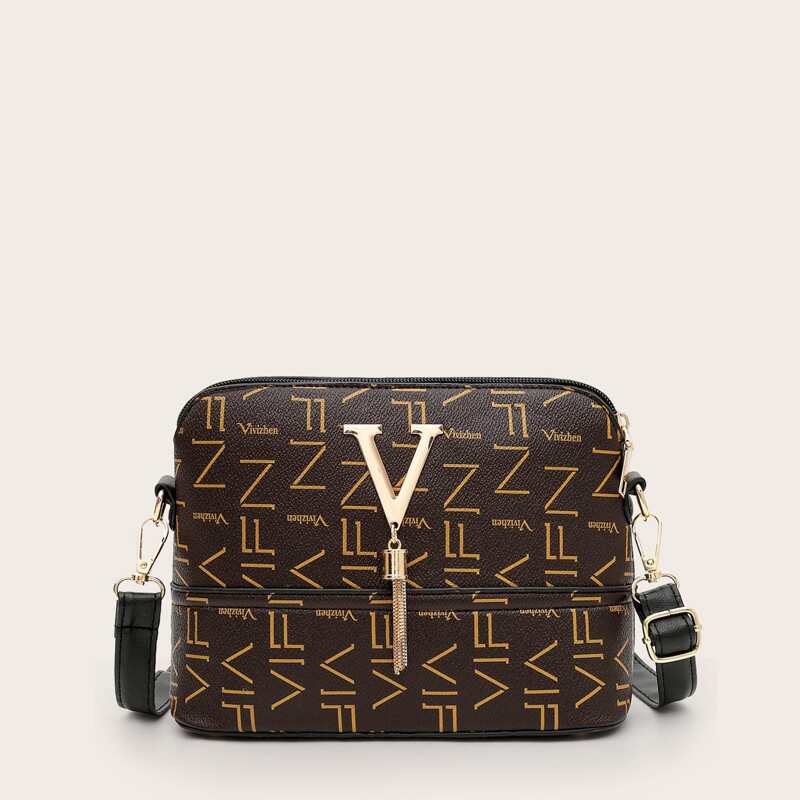 

Letter Graphic Crossbody Bag, Brown