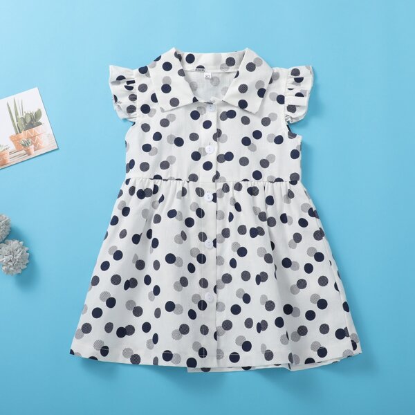 

Baby Girl Polka Dot Button Front Shirt Dress, White