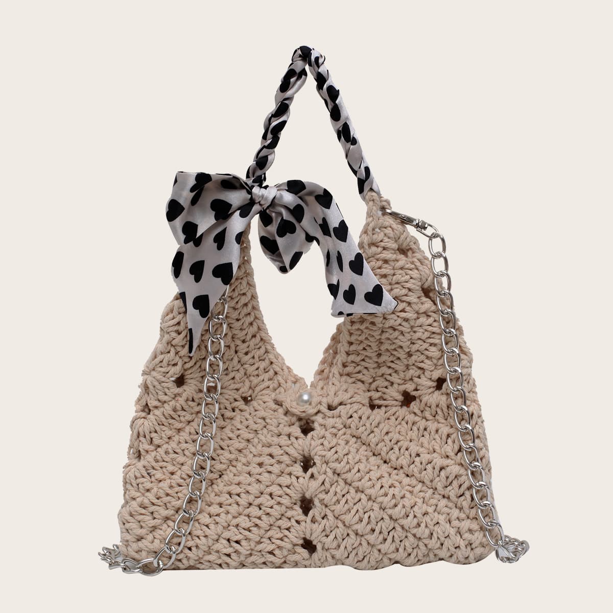 

Bow Decor Braided Tote Bag, Beige
