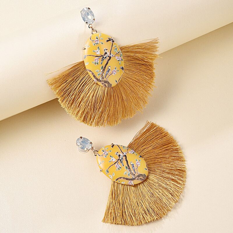 

Tassel Fan Drop Earrings, Yellow