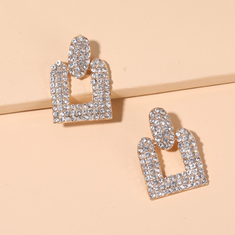 

Rhinestone Geometric Earrings, White