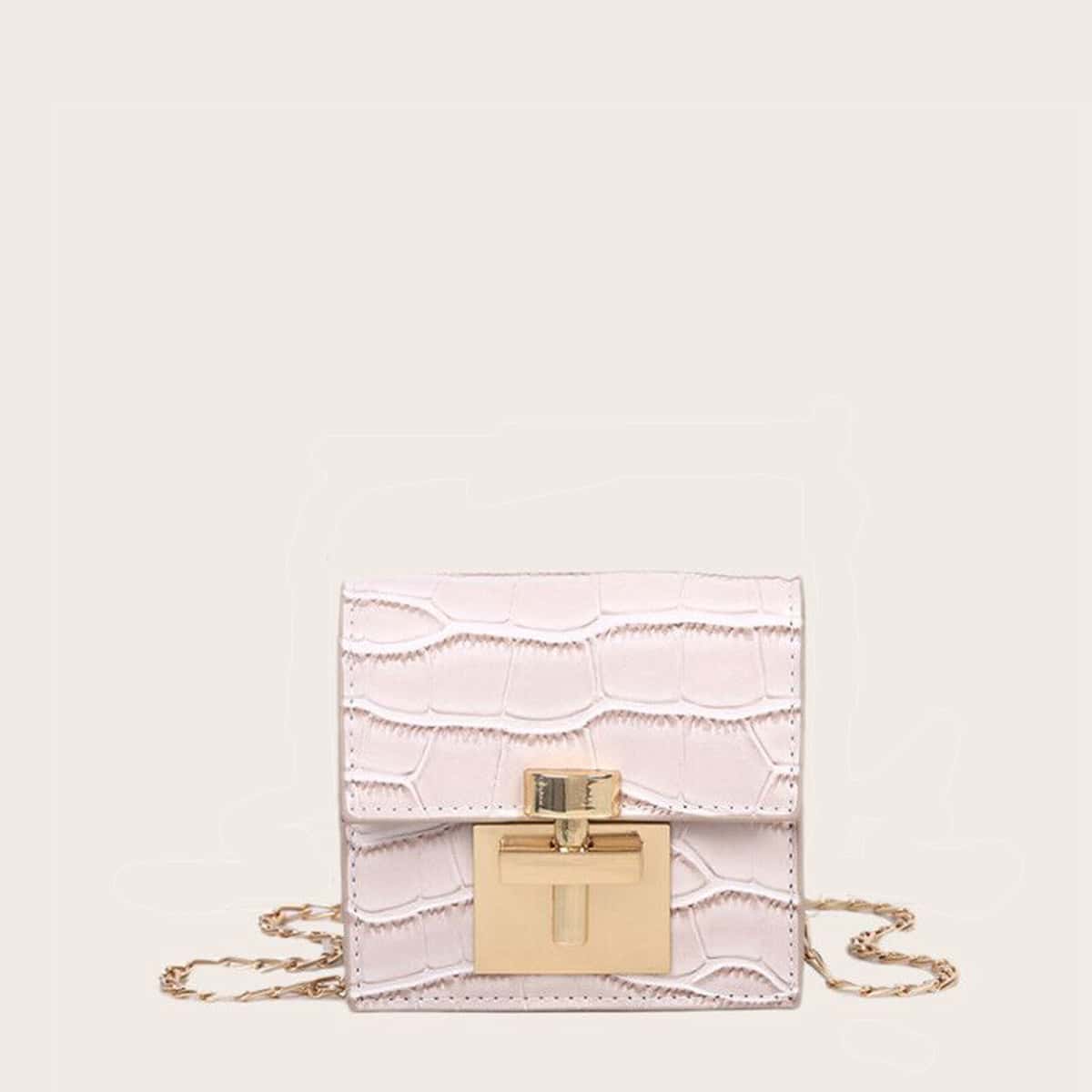 

Mini Croc Embossed Flap Crossbody Bag, Beige