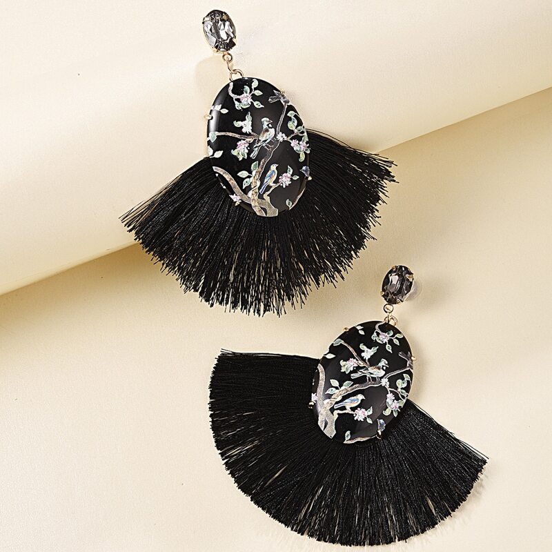 

Tassel Fan Drop Earrings, Black