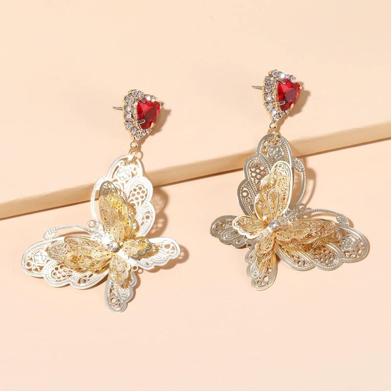 

Rhinestone Butterfly Drop Earrings, Gold