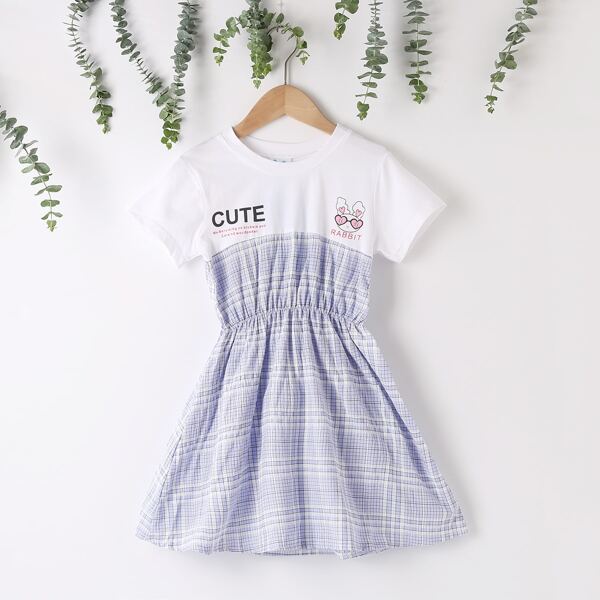 

Girls Plaid Letter Graphic A-Line Dress, Multicolor
