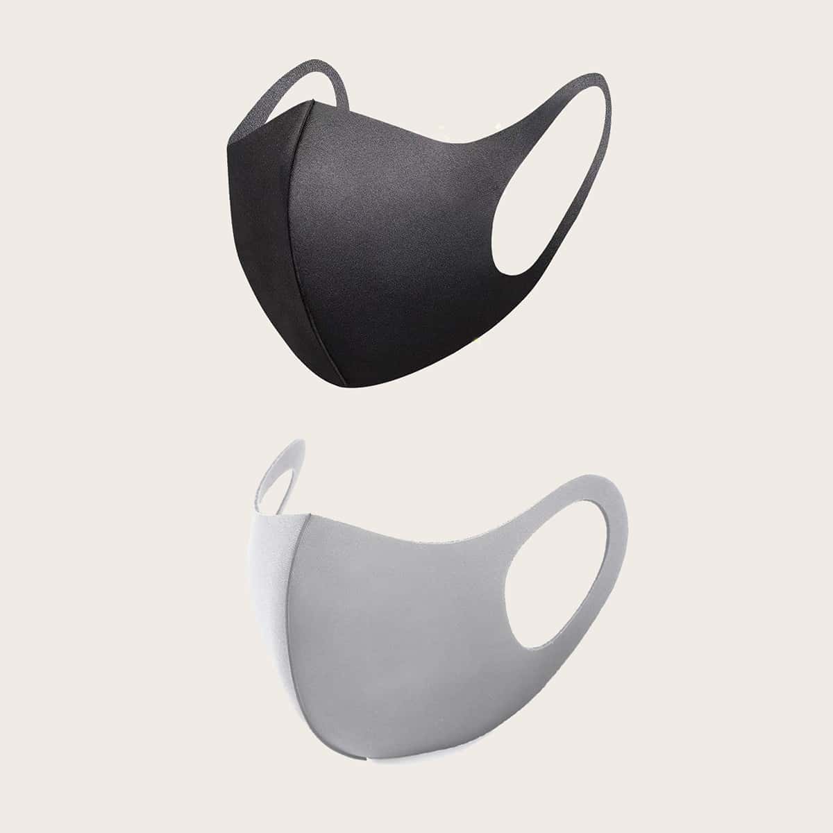 

2pcs Guys Solid Face Mask, Multicolor