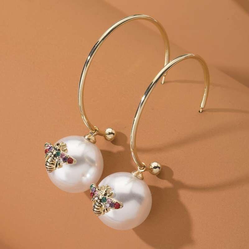 

Faux Pearl Bee Earrings, Gold