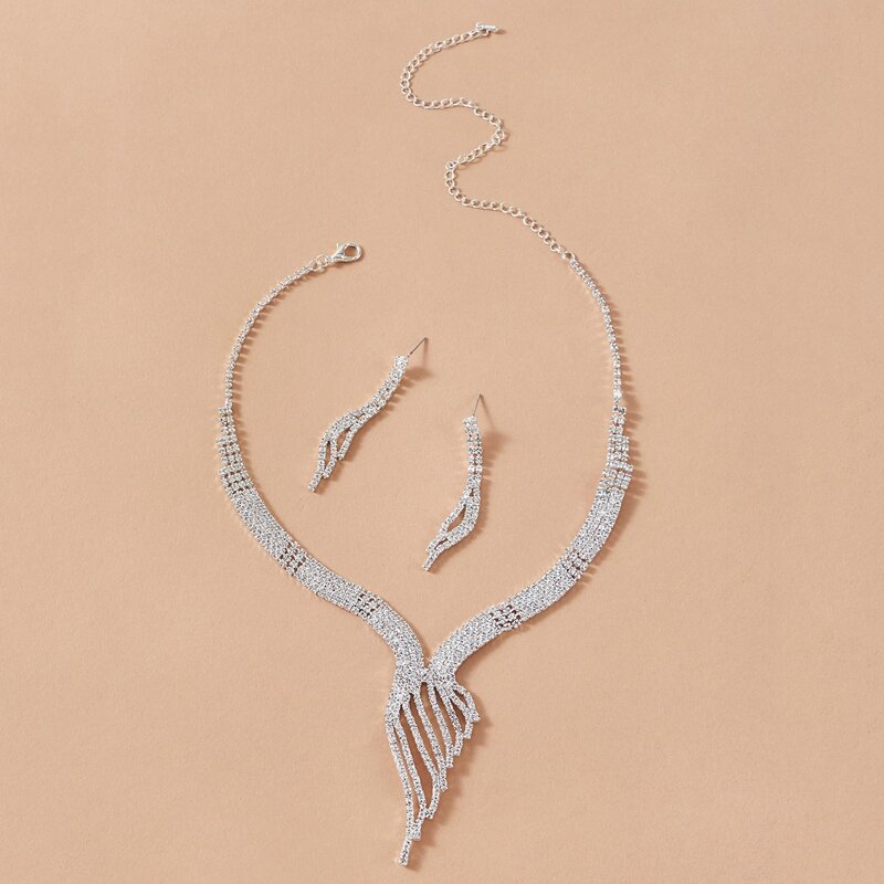 

1pc Rhinestone Engraved Necklace & 1pair Drop Earrings, Silver