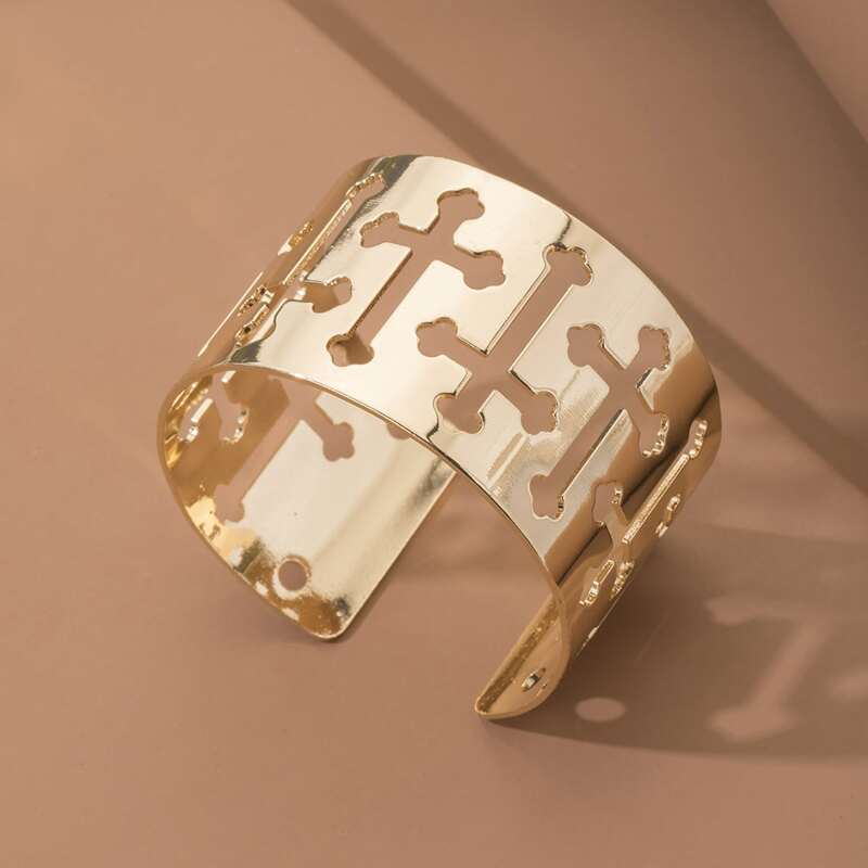 

Hollow Out Cross Bangle, Gold