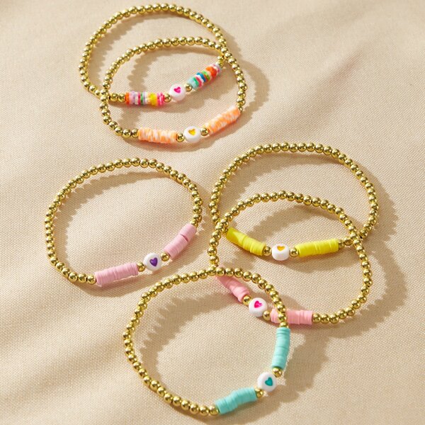 

6pcs Heart Pattern Bracelet, Multicolor