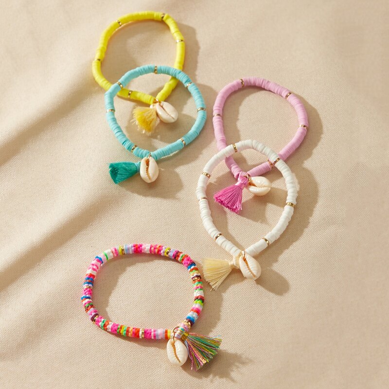 

5pcs Shell Charm Bracelet, Multicolor