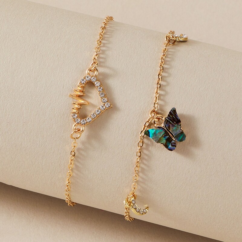 

2pcs Butterfly Charm Anklet, Gold