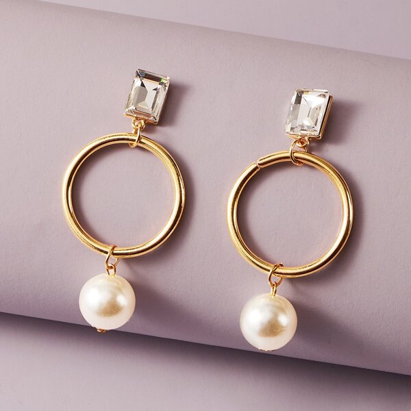 

Faux Pearl Decor Drop Earrings, Gold