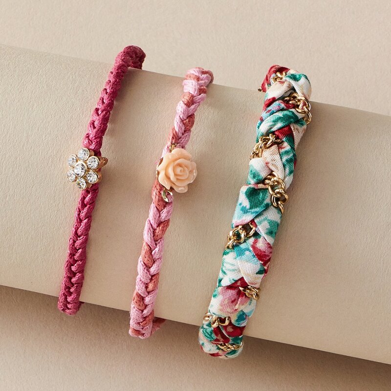 

3pcs Rhinestone Engraved Bracelet, Pink