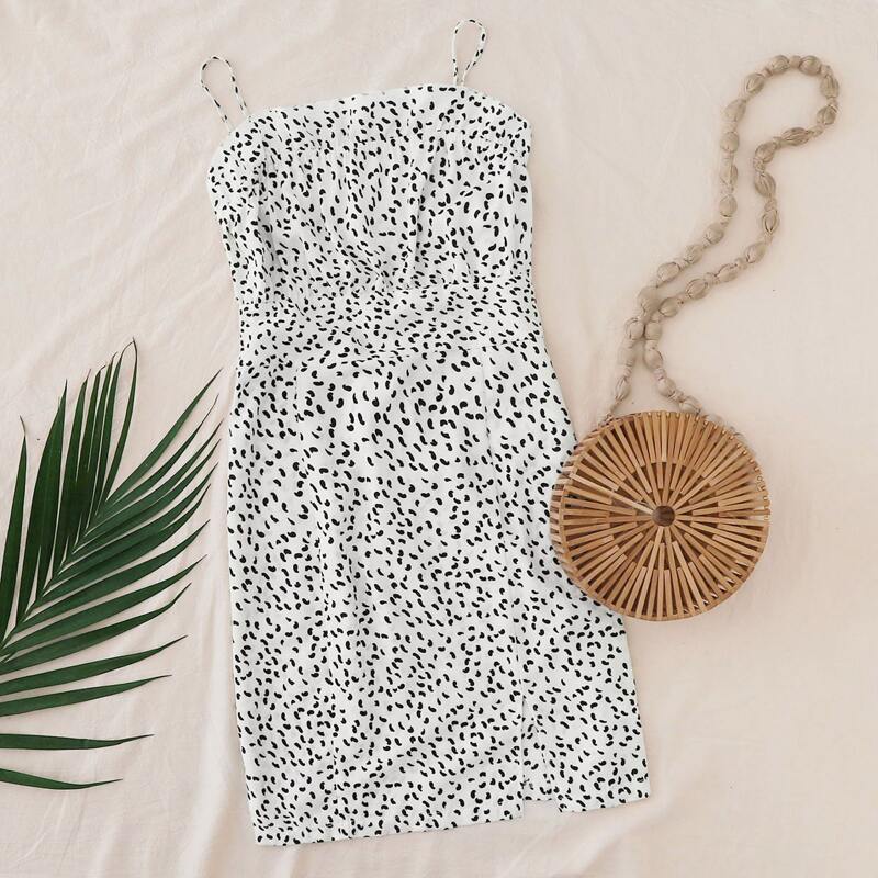 

Zip Back All Over Print Cami Dress, White